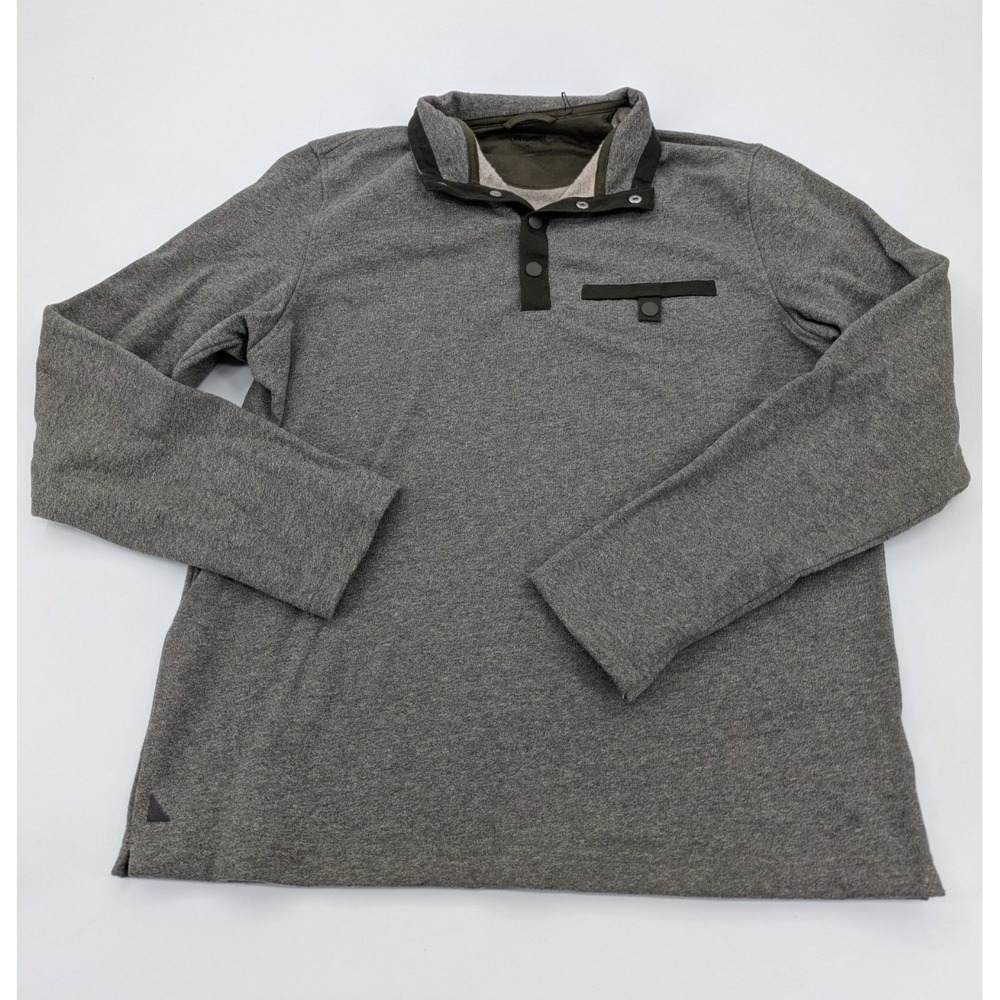 UNTUCKit Parkson Snap Fleece Pullover Mens Medium M‎ Gray Olive Green Trim Mock